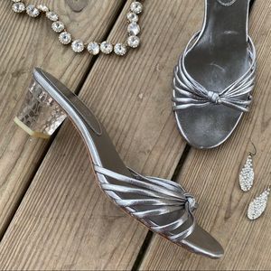 Coach Metallic Lucite Clear Strappy Logo Heels 8.5